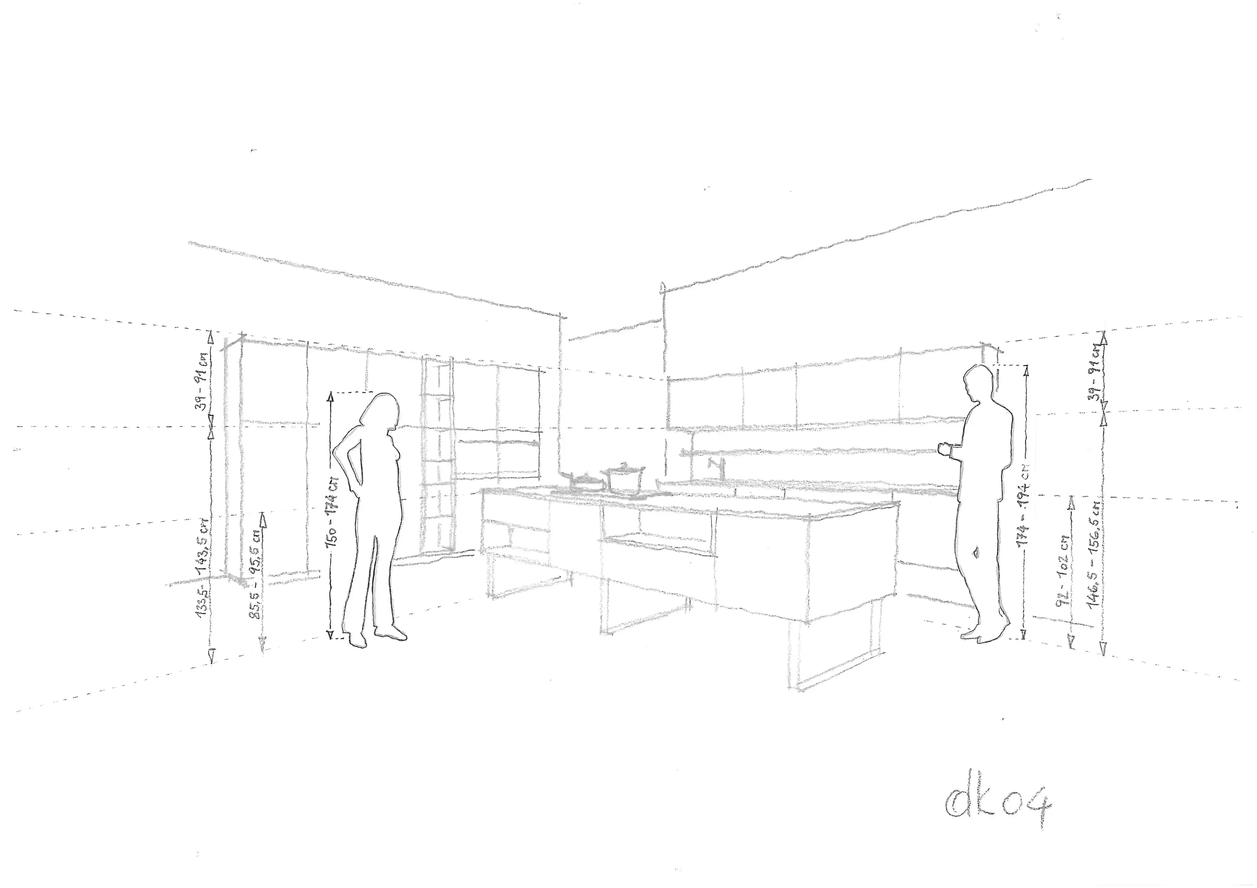 Skizze zur Ergonomie in der Küche